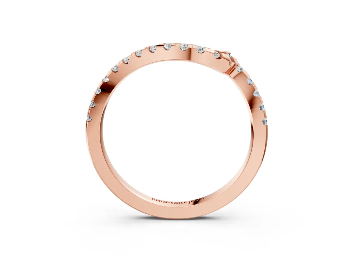 Pavé Round Diamond Chevron Band with Prong Setting Rose gold