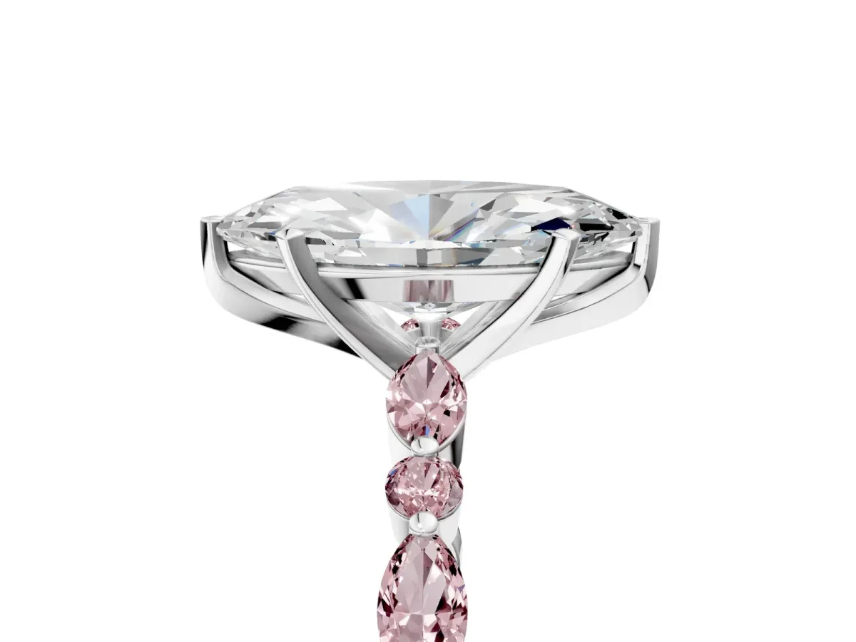 Marquise Cut Diamond Ring with Marquise and Round Morganite Side Stones and Four-Prong Setting Silver