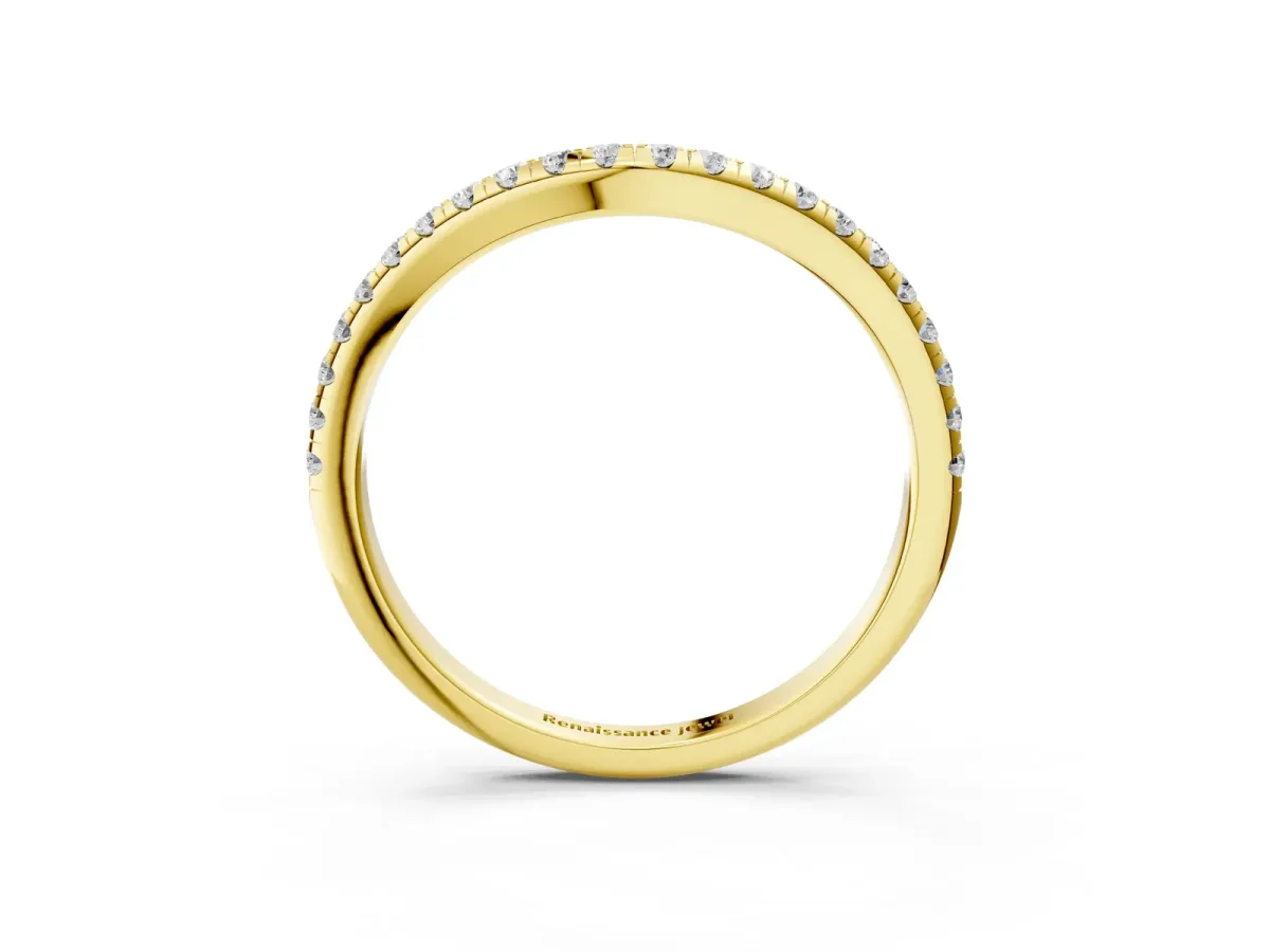 Round Diamond Pavé Set Curved White Gold Band Yellow gold