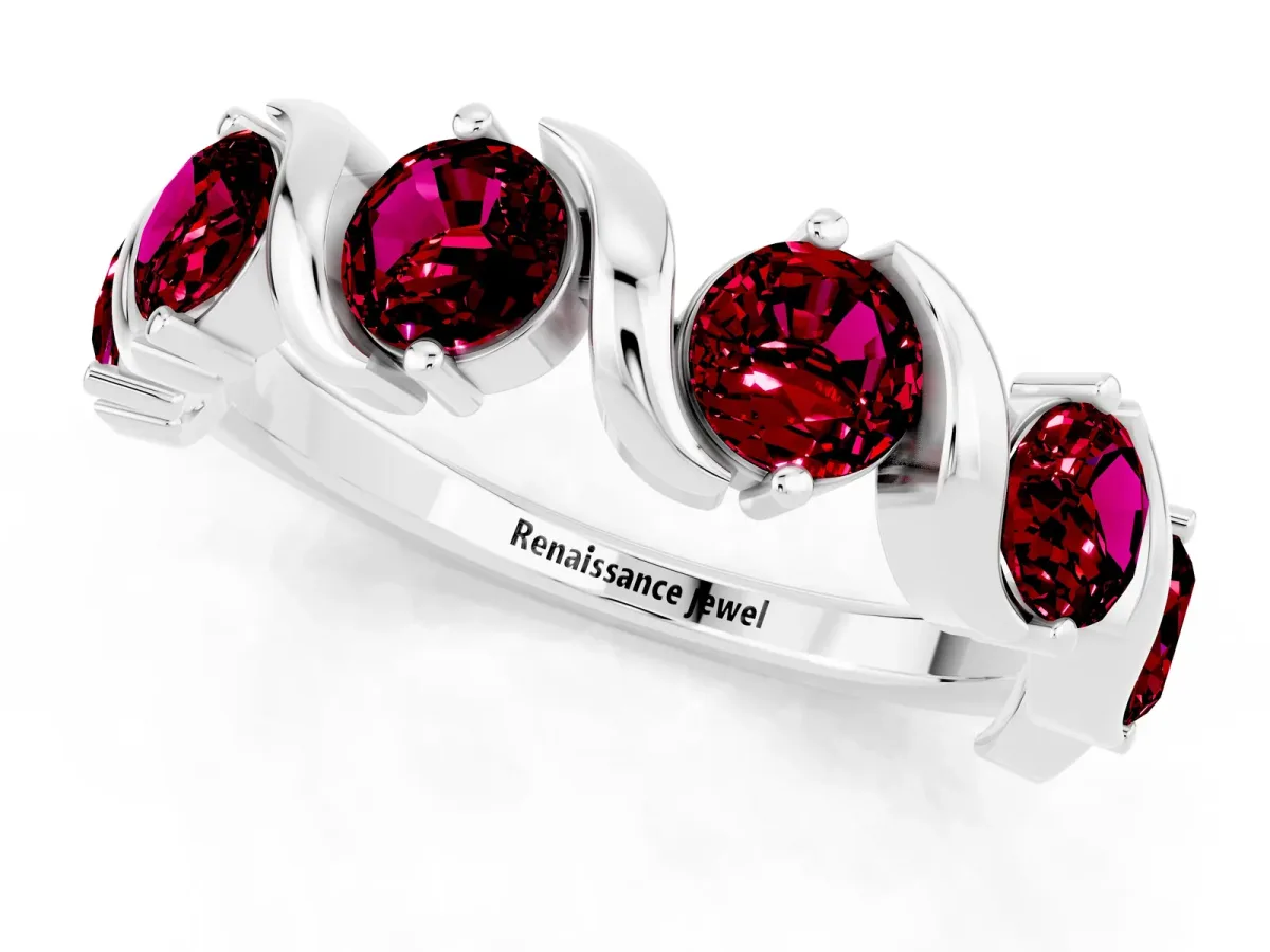 Round Garnet Half Eternity Band with Wave Prong Setting Platinum