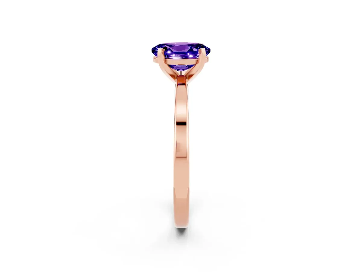 Oval Cut Tanzanite Solitaire Engagement Ring with Classic Band and Four-Prong Setting Rose gold