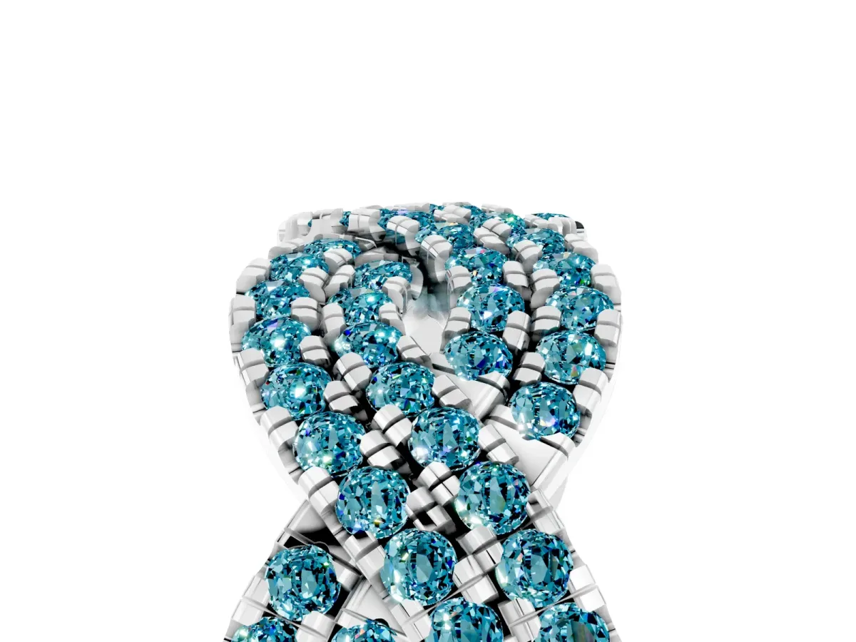Pavé Round Blue Topaz Infinity Twist Band with Shared Prong Setting Silver