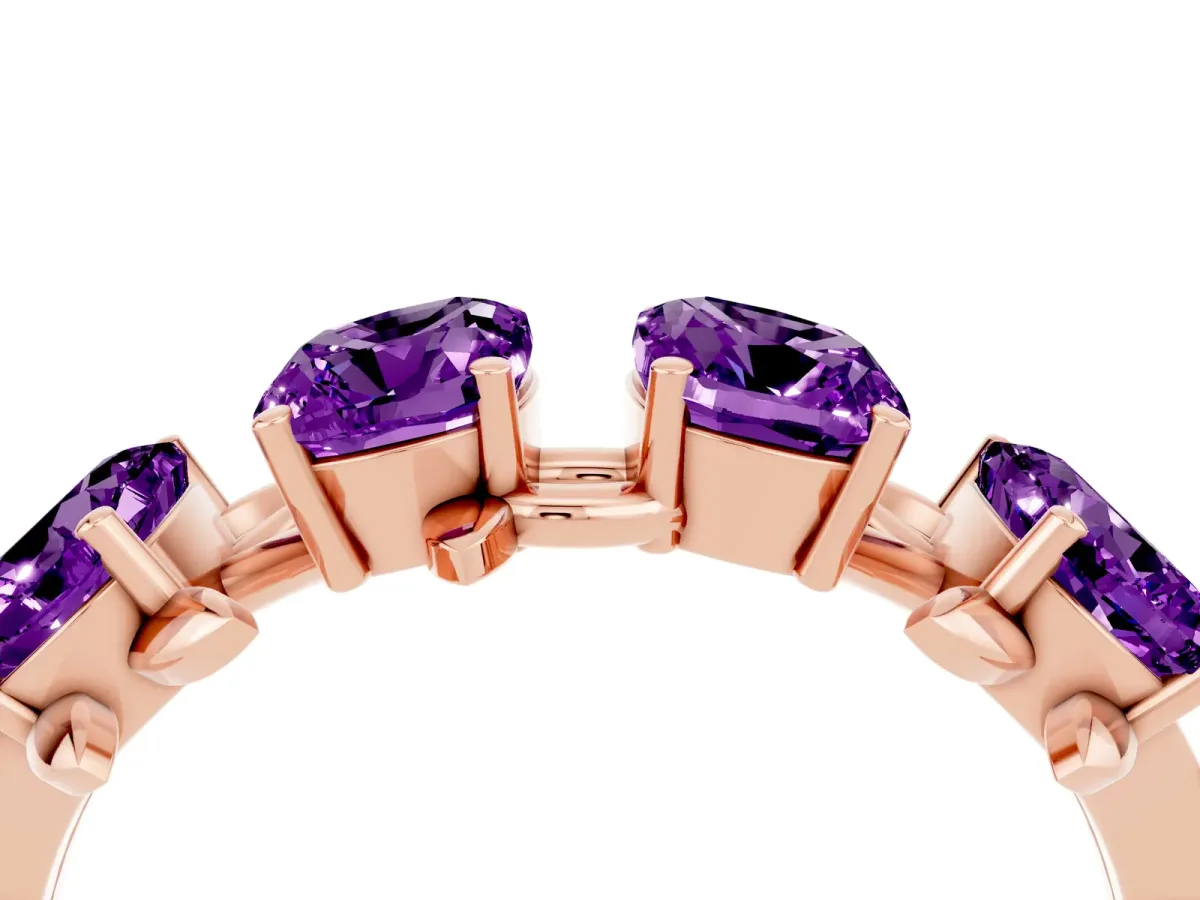 Emerald Cut Amethyst Prong-Set Half Eternity Band Rose gold