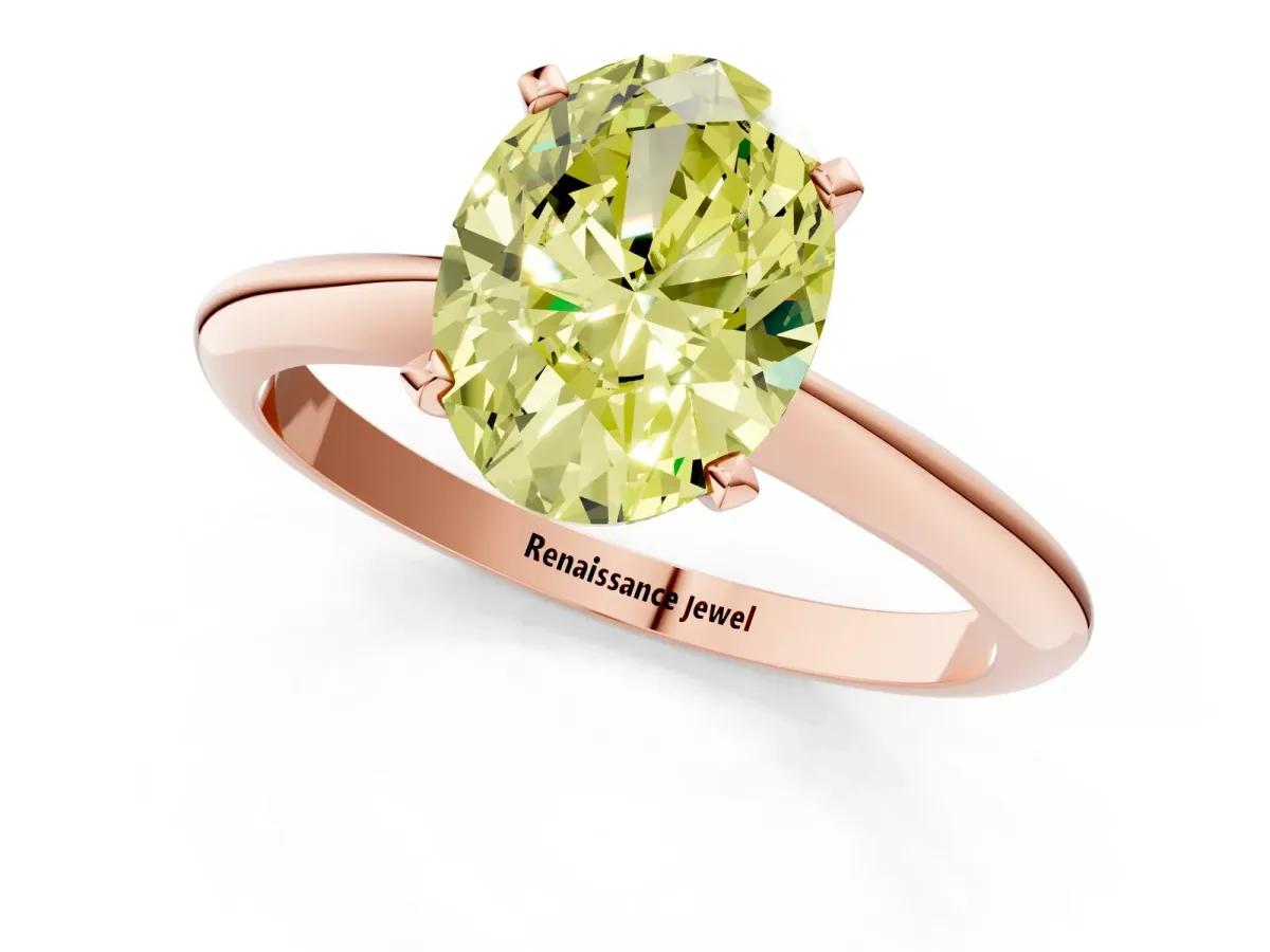 Fancy Yellow Oval Cut Diamond Solitaire Engagement Ring with Classic Band and Four-Prong Setting Rose gold