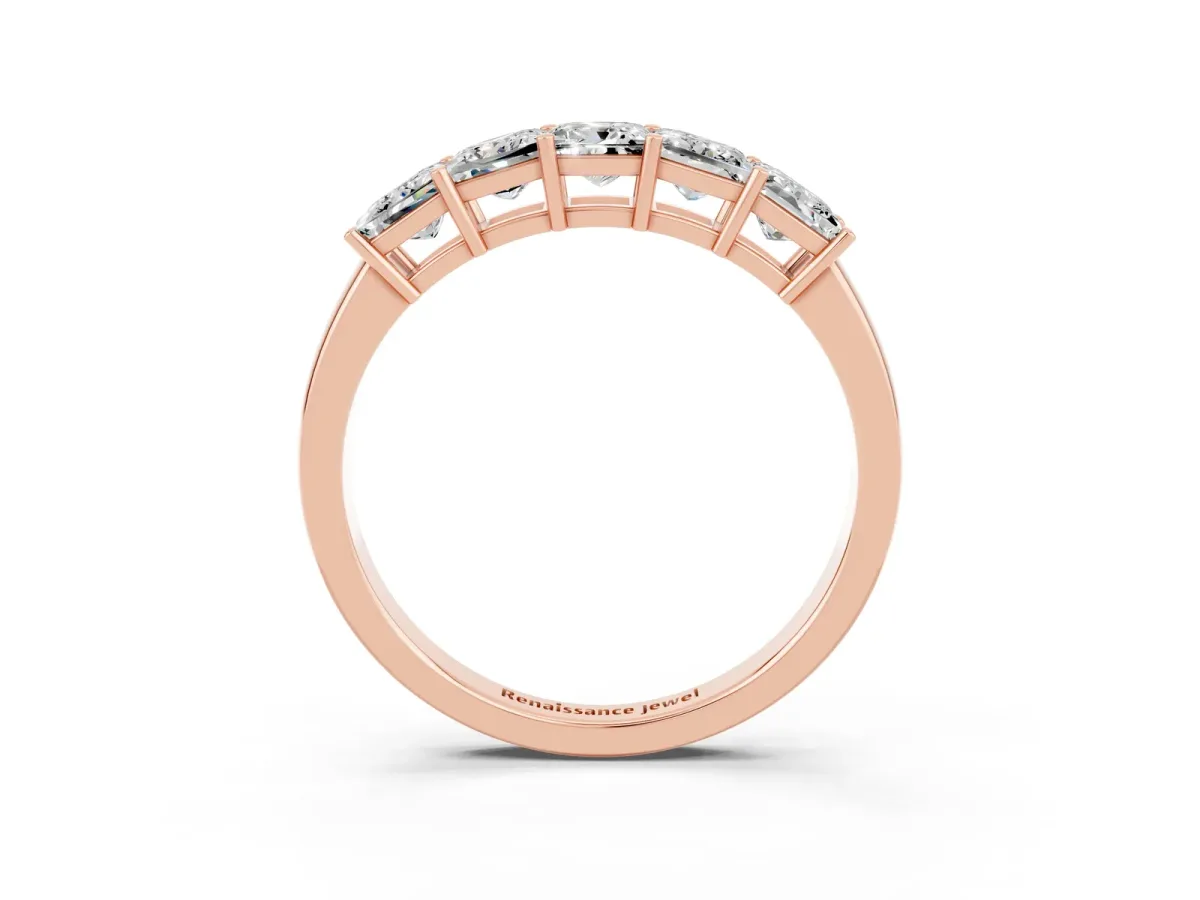 Princess Cut Five-Stone Moissanite Band with Prong Setting Rose gold