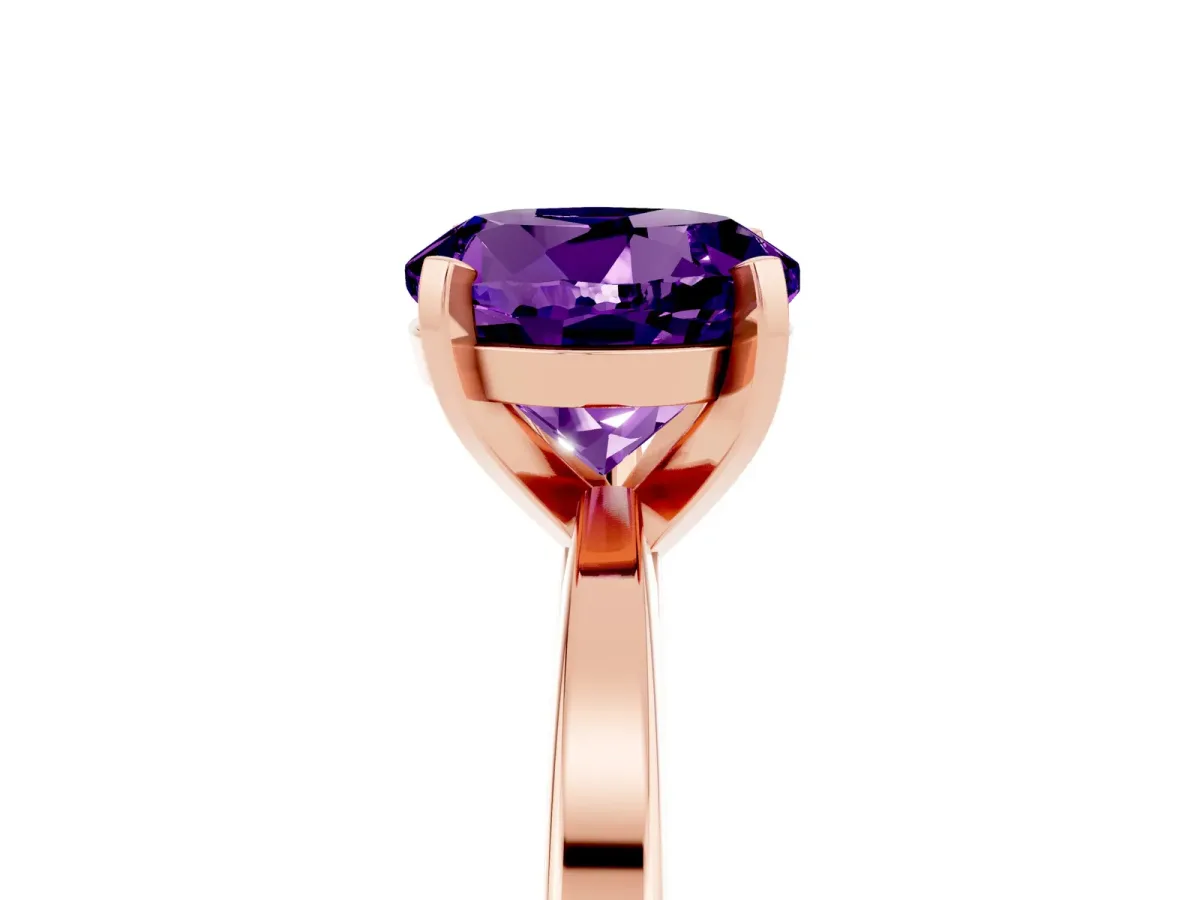 Round Cut Amethyst Solitaire Engagement Ring with Classic Band and Four-Prong Setting Rose gold