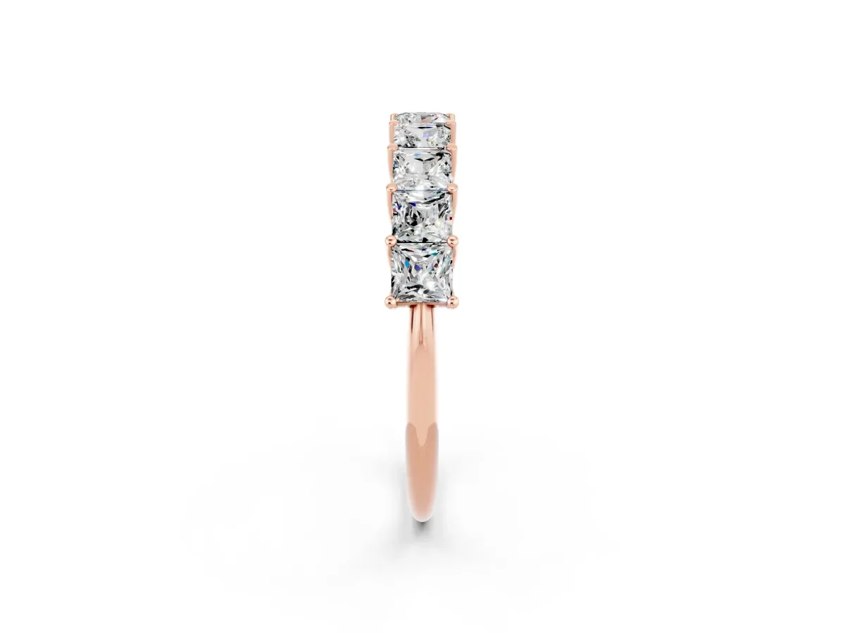 Princess Cut Moissanite Channel-Set Eternity Band with Prong Setting Rose gold