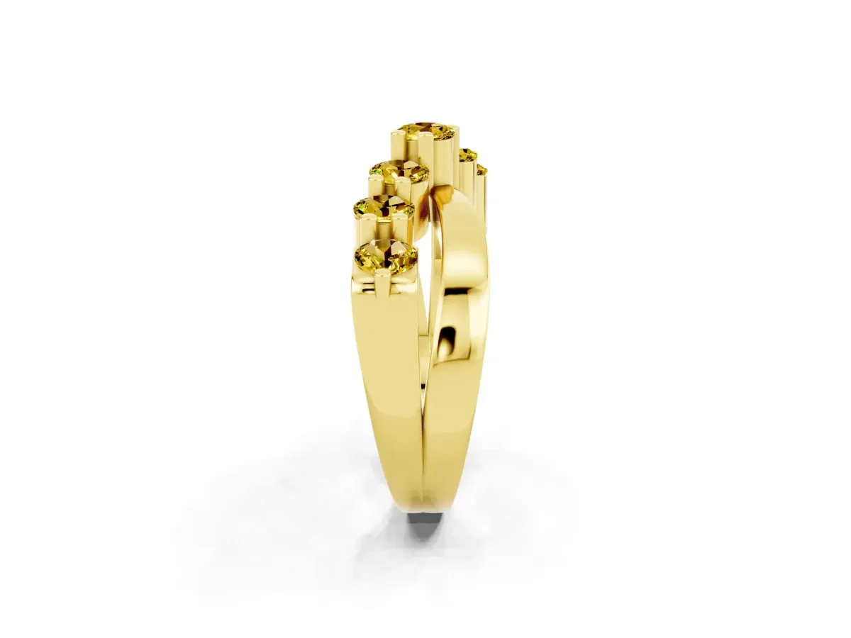 Round Yellow Sapphire Prong-Set Crossover Band Yellow gold
