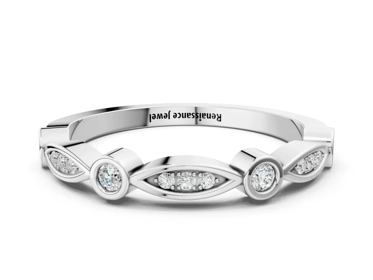 Bezel Set Marquise and Round Diamond Contour Band Platinum