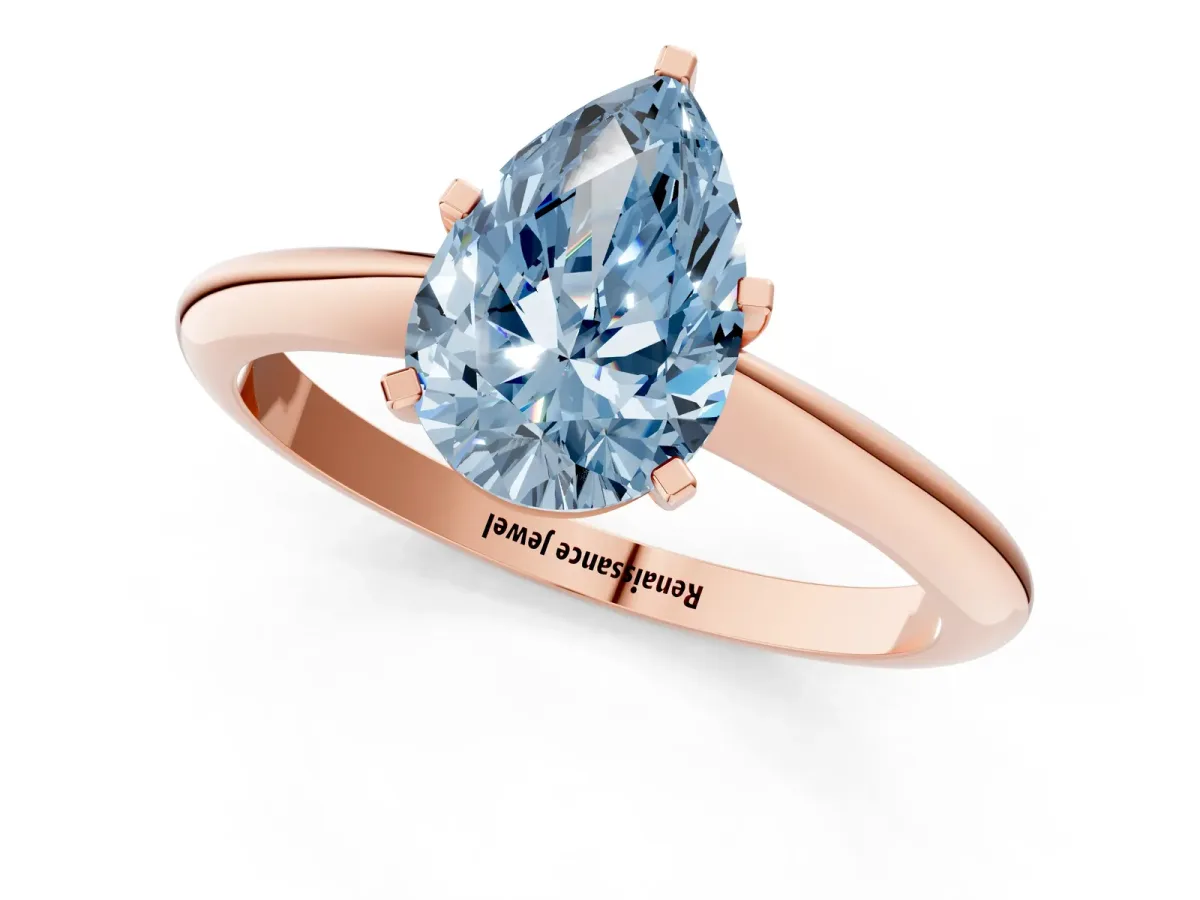 Fancy Blue Pear Cut Diamond Solitaire Engagement Ring with Classic Band and Four-Prong Setting Rose gold