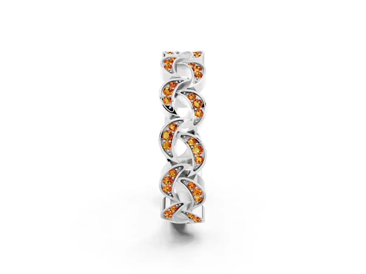 Pavé Round Citrine Interlocking Eternity Band with Bezel Prong Setting Platinum
