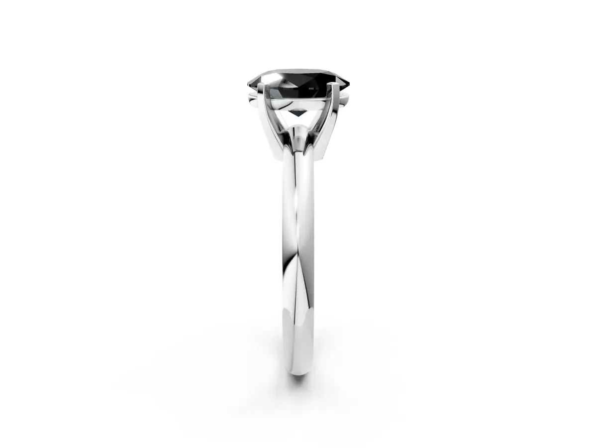 Fancy Black Oval Cut Diamond Solitaire Engagement Ring with Round Band and Four-Prong Setting White gold
