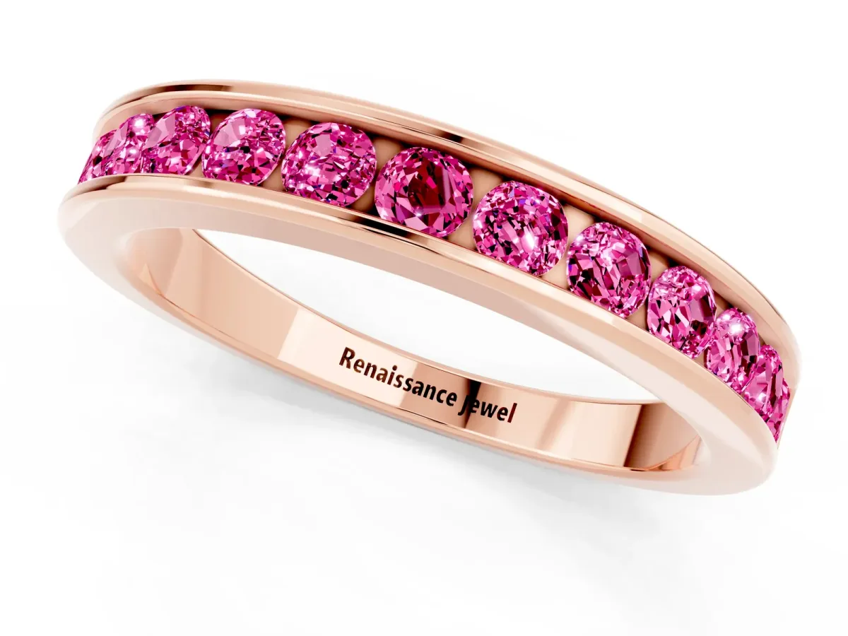Channel Set Round Pink Sapphire Eternity Band Rose gold