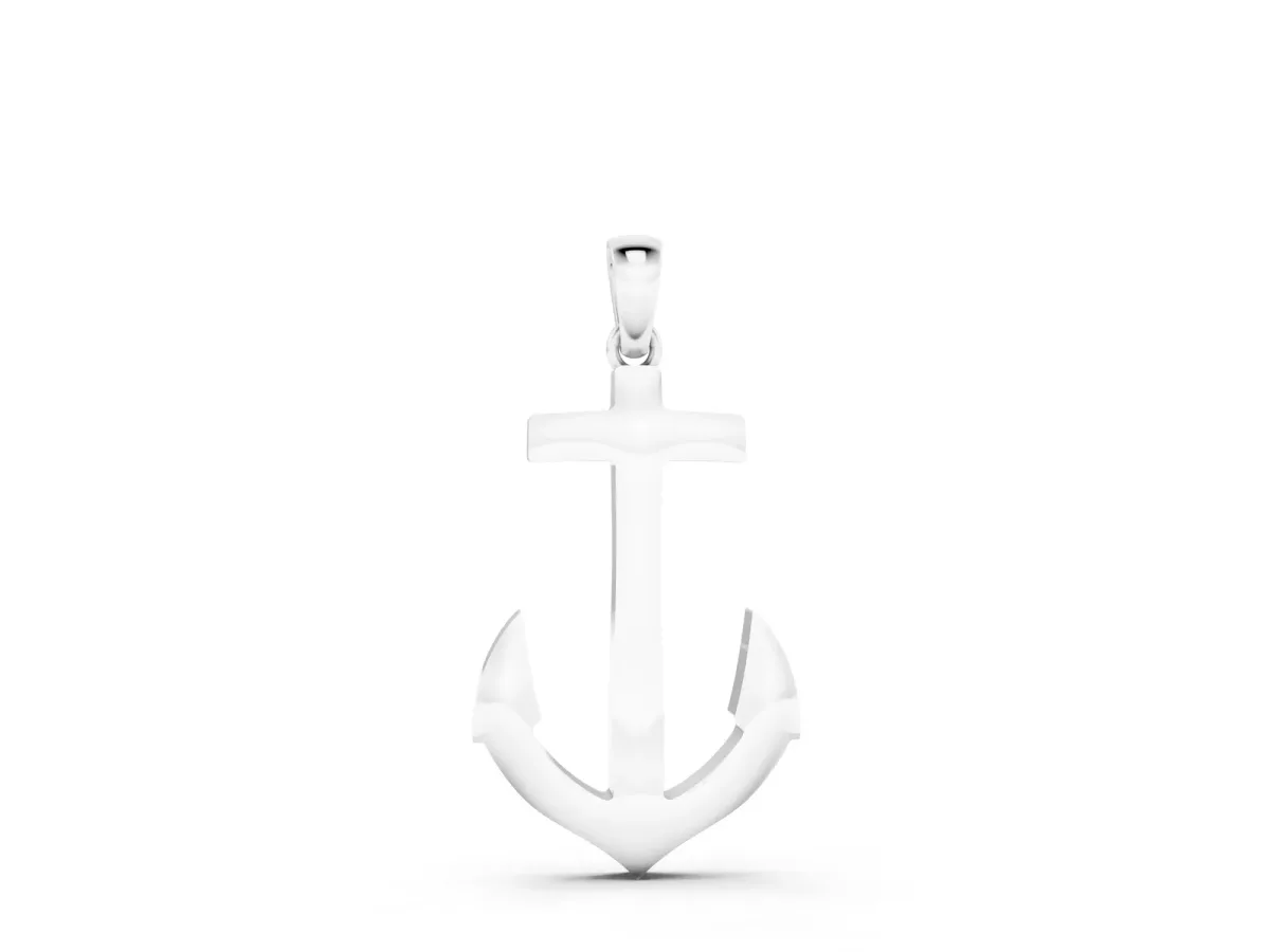 Silver Anchor Pendant with Round Diamond Bezel Setting White gold