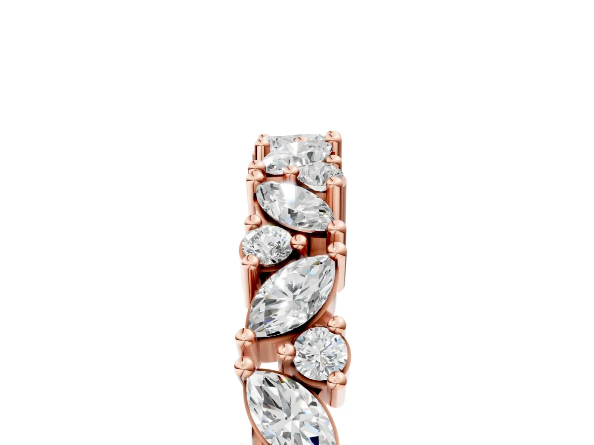 Marquise and Round Diamond Vine Eternity Band with Prong Setting Rose gold