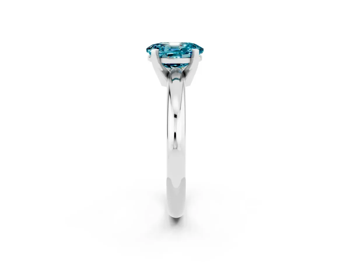Oval Cut Blue Topaz Solitaire Engagement Ring with Round Band and Four-Prong Setting Platinum