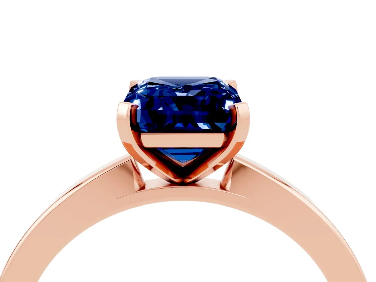 Emerald Cut Blue Sapphire Solitaire Engagement Ring with Classic Band and Four-Prong Setting Rose gold