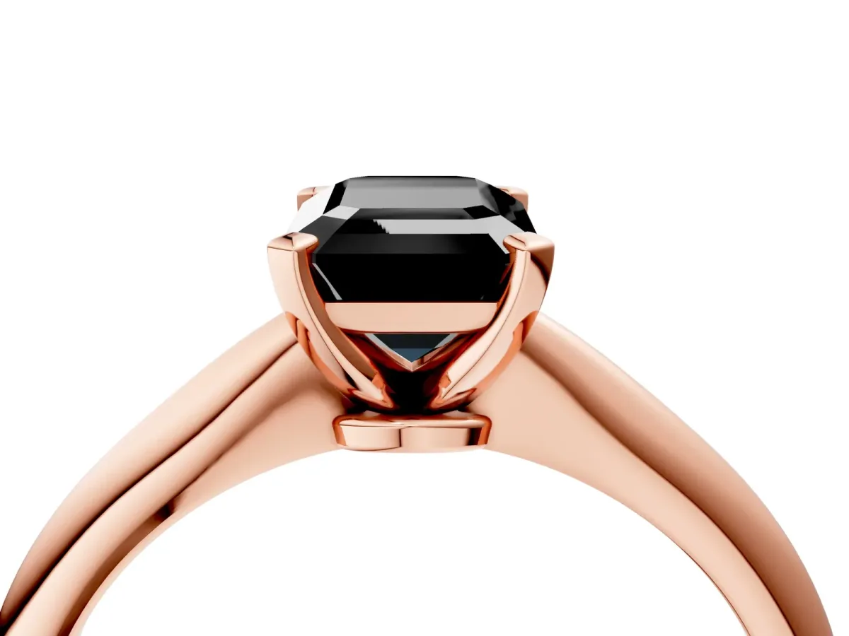 Fancy Black Emerald Cut Diamond Solitaire Engagement Ring with Classic Band and Four-Prong Setting Rose gold