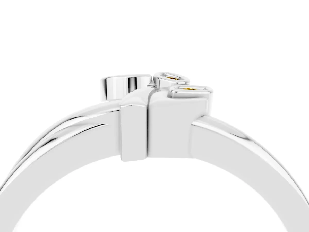 Three-Stone Round Yellow Sapphire Leaf Bypass Ring with Bezel Setting White gold