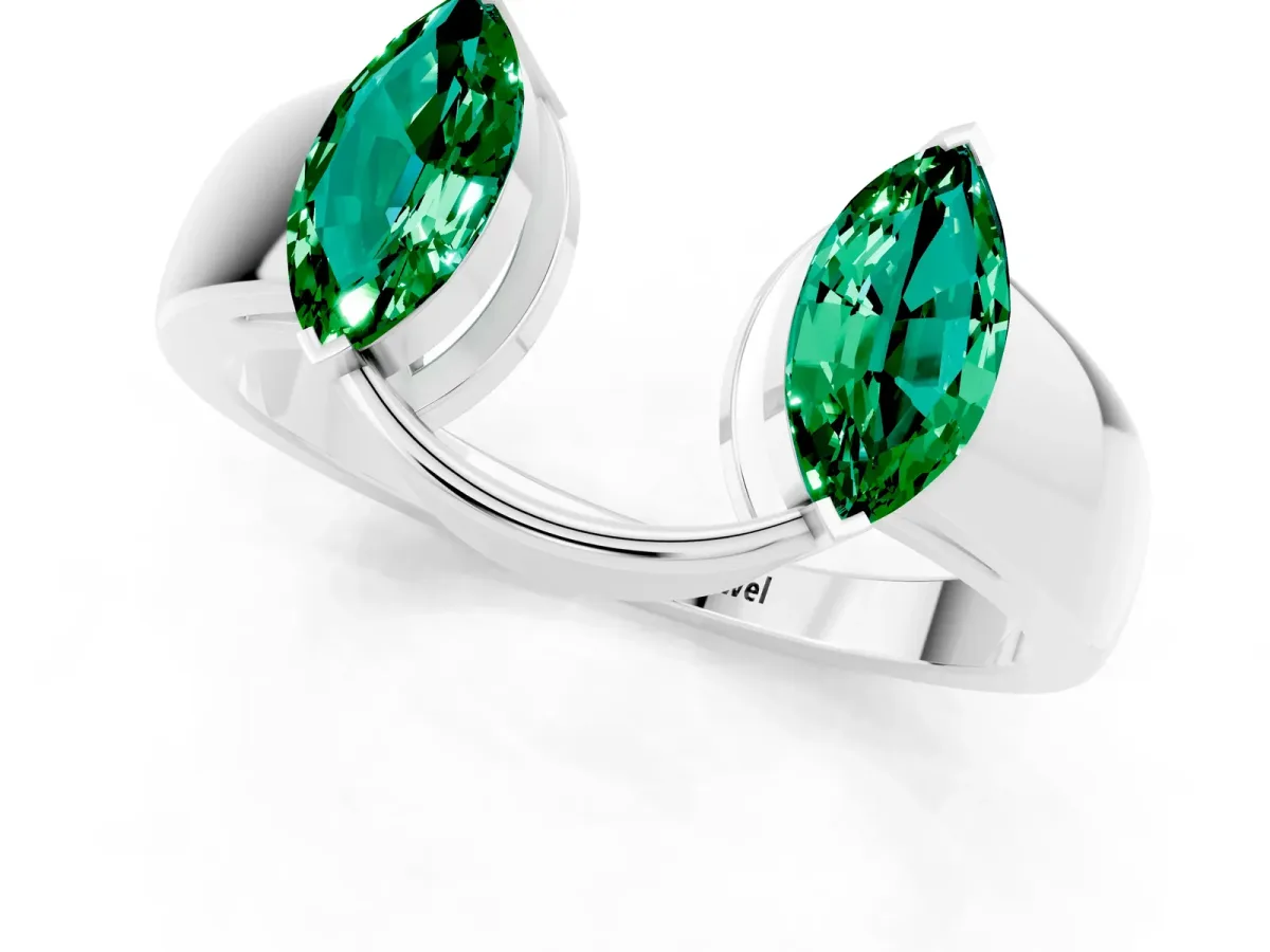 Marquise Emerald Open Band Ring with Tension Setting Platinum