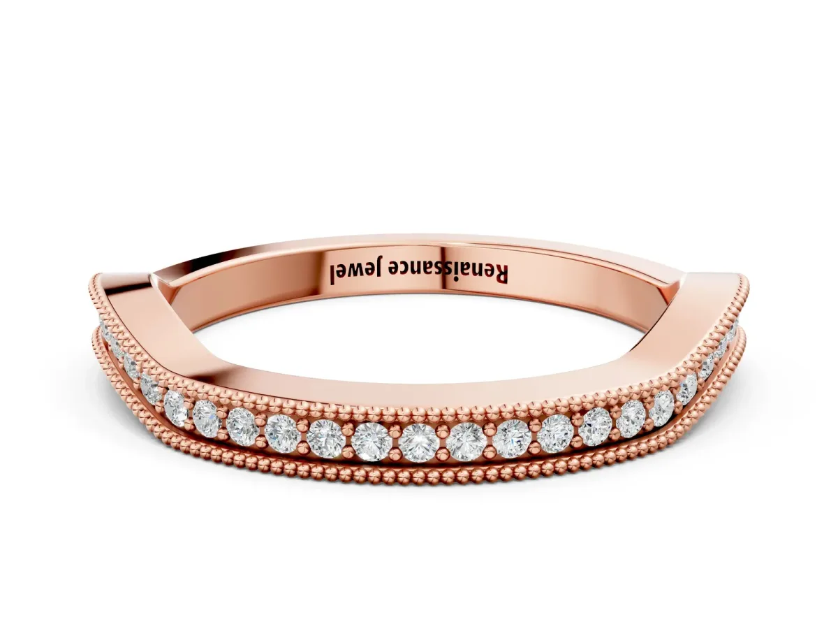 Milgrain Channel-Set Round Diamond Contour Band Rose gold