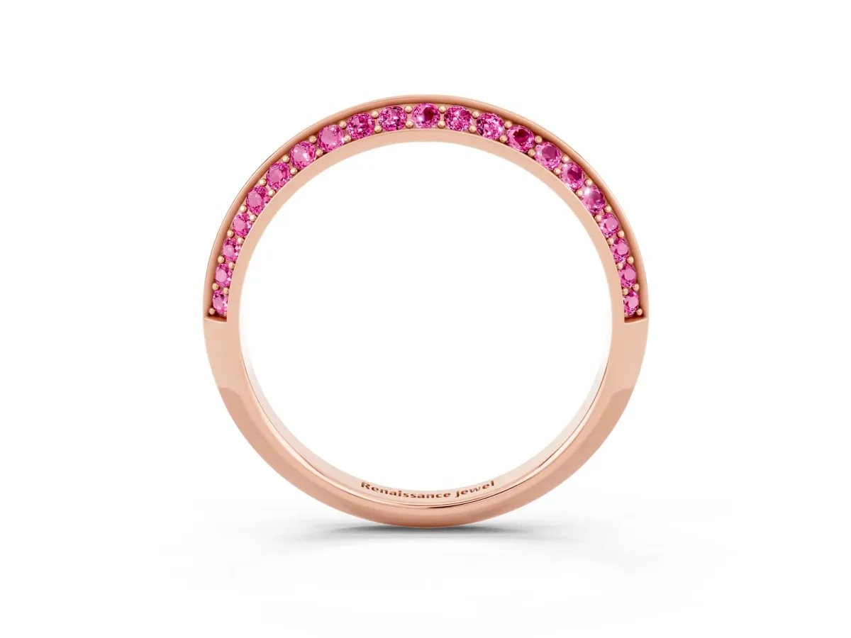 Double Row Pavé Round Pink Sapphire Eternity Band with Channel Setting Rose gold