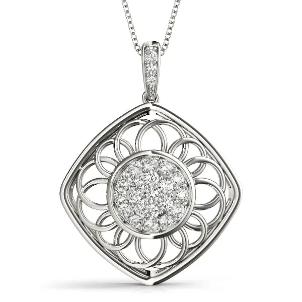 Round Cluster Diamond Prong Set Pendant White gold