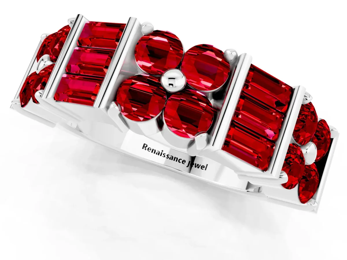 Channel Set Round and Baguette Ruby Anniversary Band with Prong Setting Silver