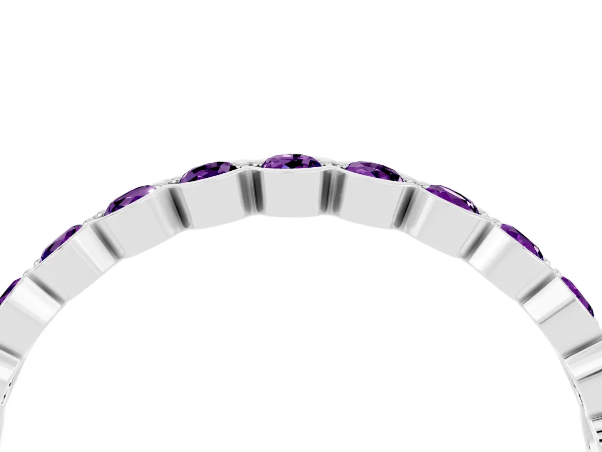 Round Amethyst Bezel Set Eternity Band White gold