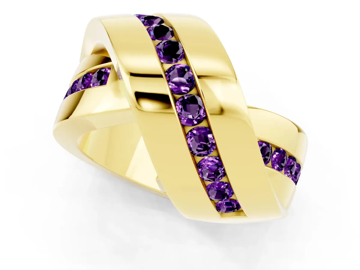 Pavé Round Amethyst Crossover Band with Channel Setting Yellow gold