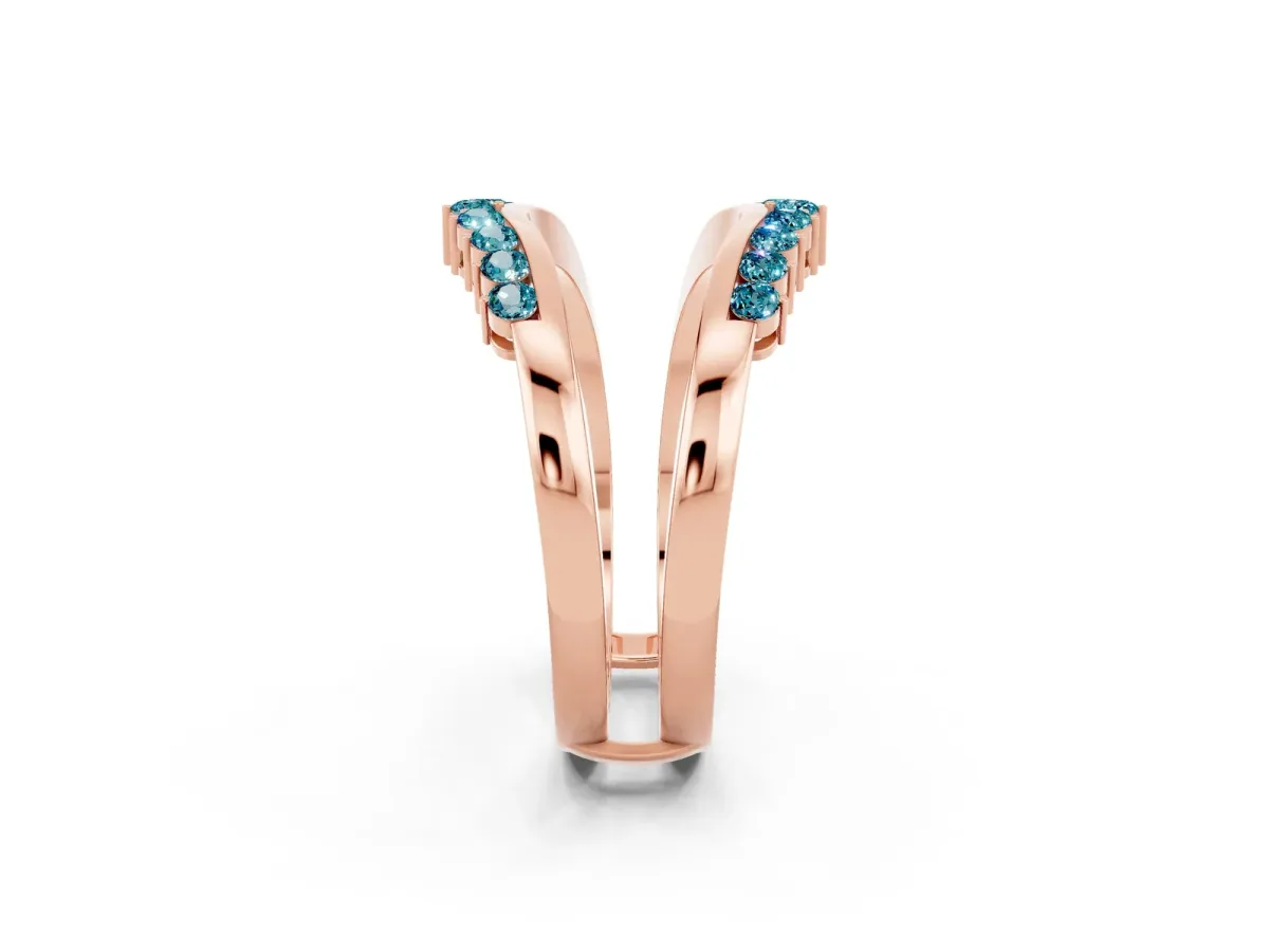 Round Blue Topaz Chevron Contour Band with Prong Setting Rose gold