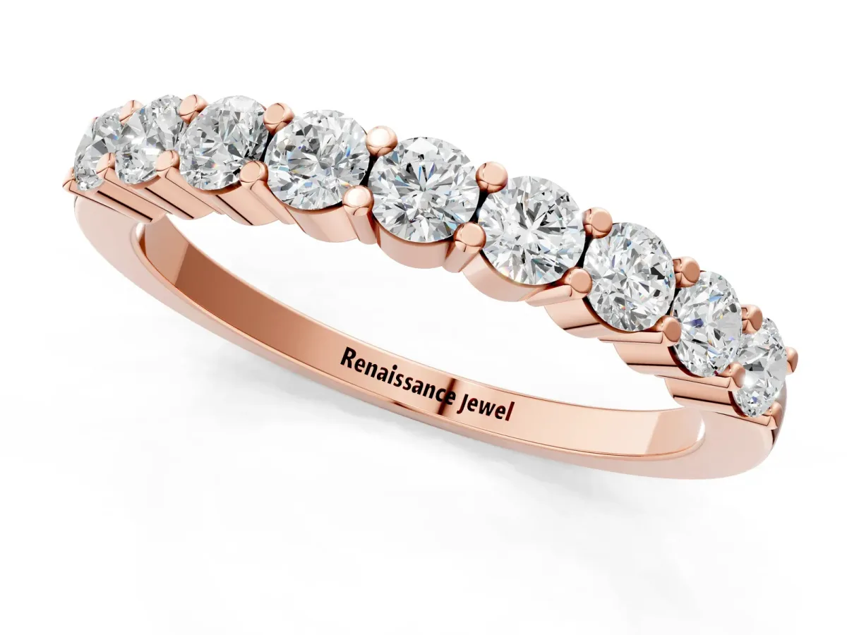 Round Diamond Prong Set Half-Eternity Band Rose gold