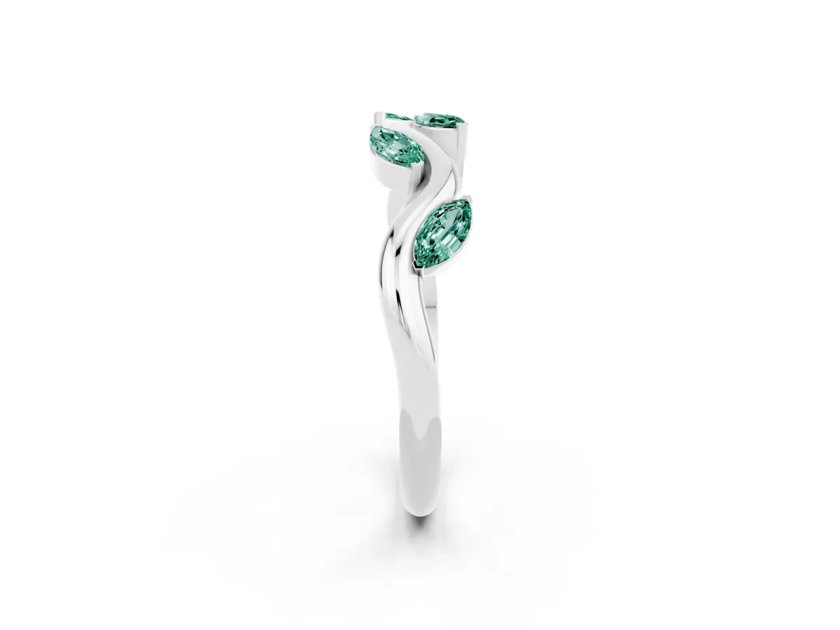 Marquise Green Sapphire Twisted Band with Prong Setting White gold