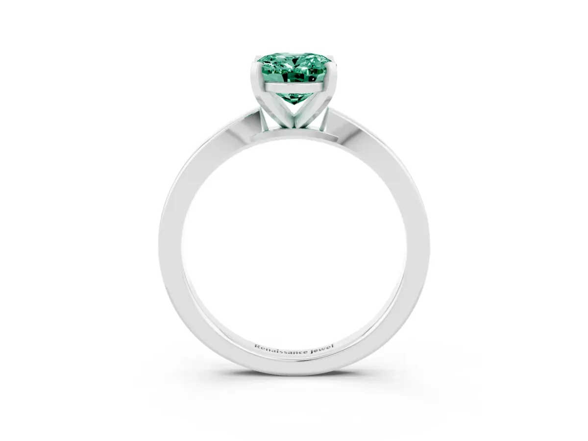 Oval Cut Green Sapphire Solitaire Engagement Ring with Classic Band and Four-Prong Setting Silver