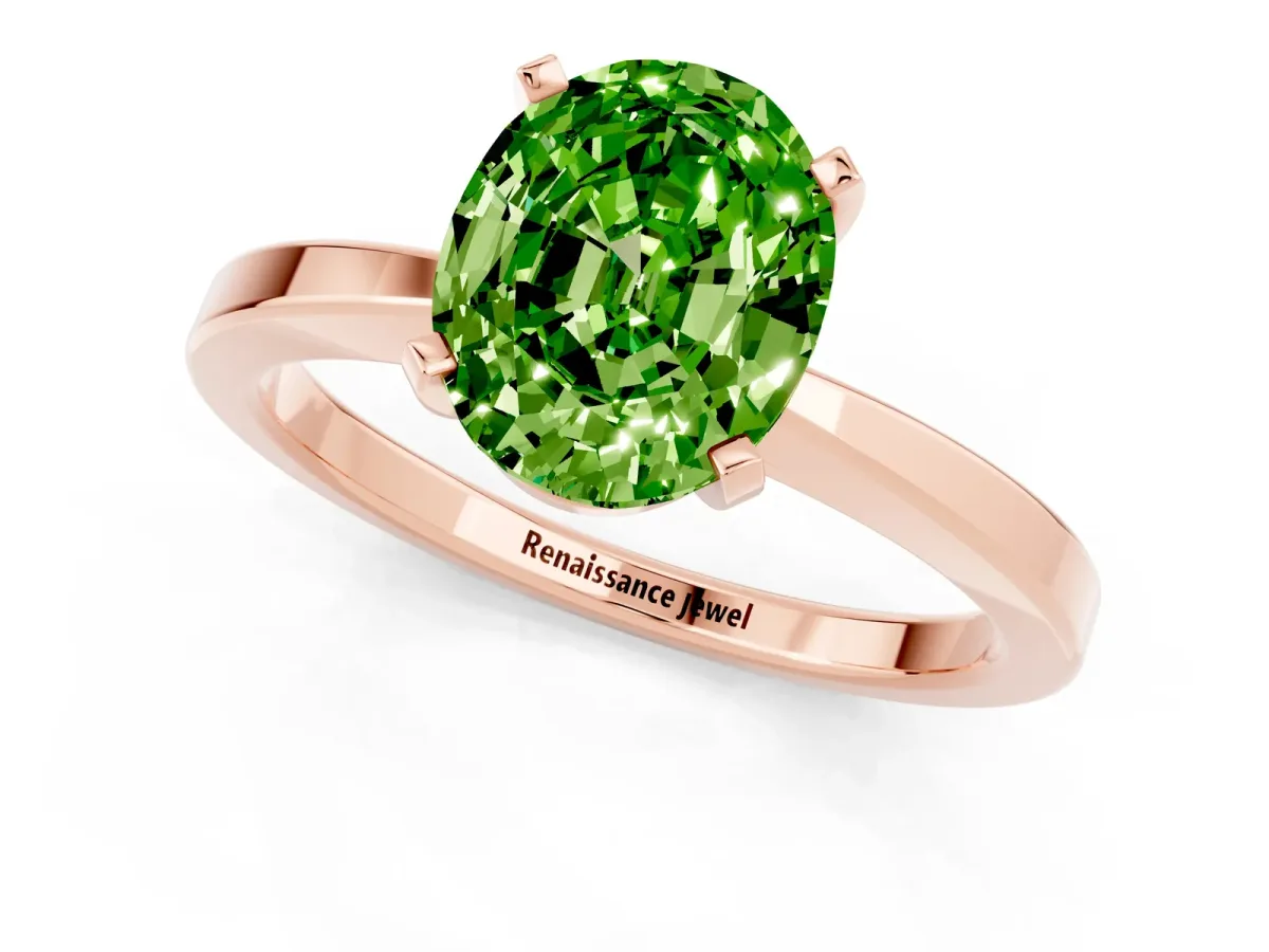 Oval Cut Peridot Solitaire Engagement Ring with Classic Band and Four-Prong Setting Rose gold