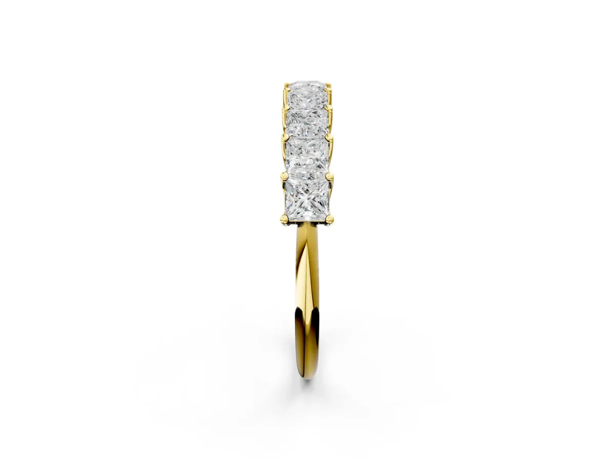 Princess Cut Diamond Channel-Set Eternity Band with Prong Setting Yellow gold