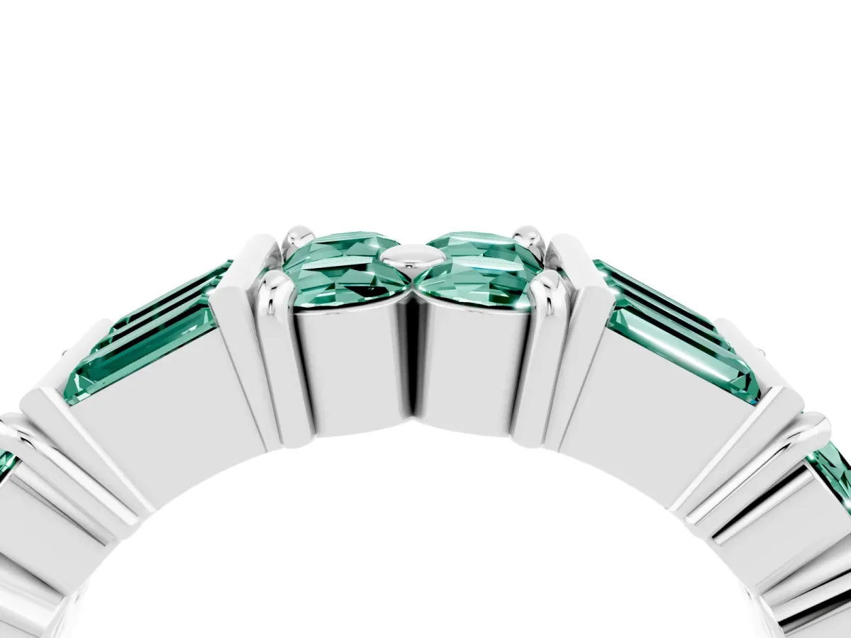 Channel Set Round and Baguette Green Sapphire Anniversary Band with Prong Setting Silver