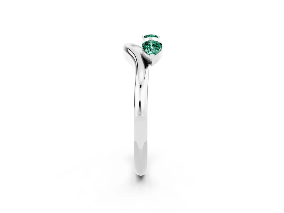 Pear Cut Green Sapphire Two-Stone Open Band Ring with Prong Setting White gold