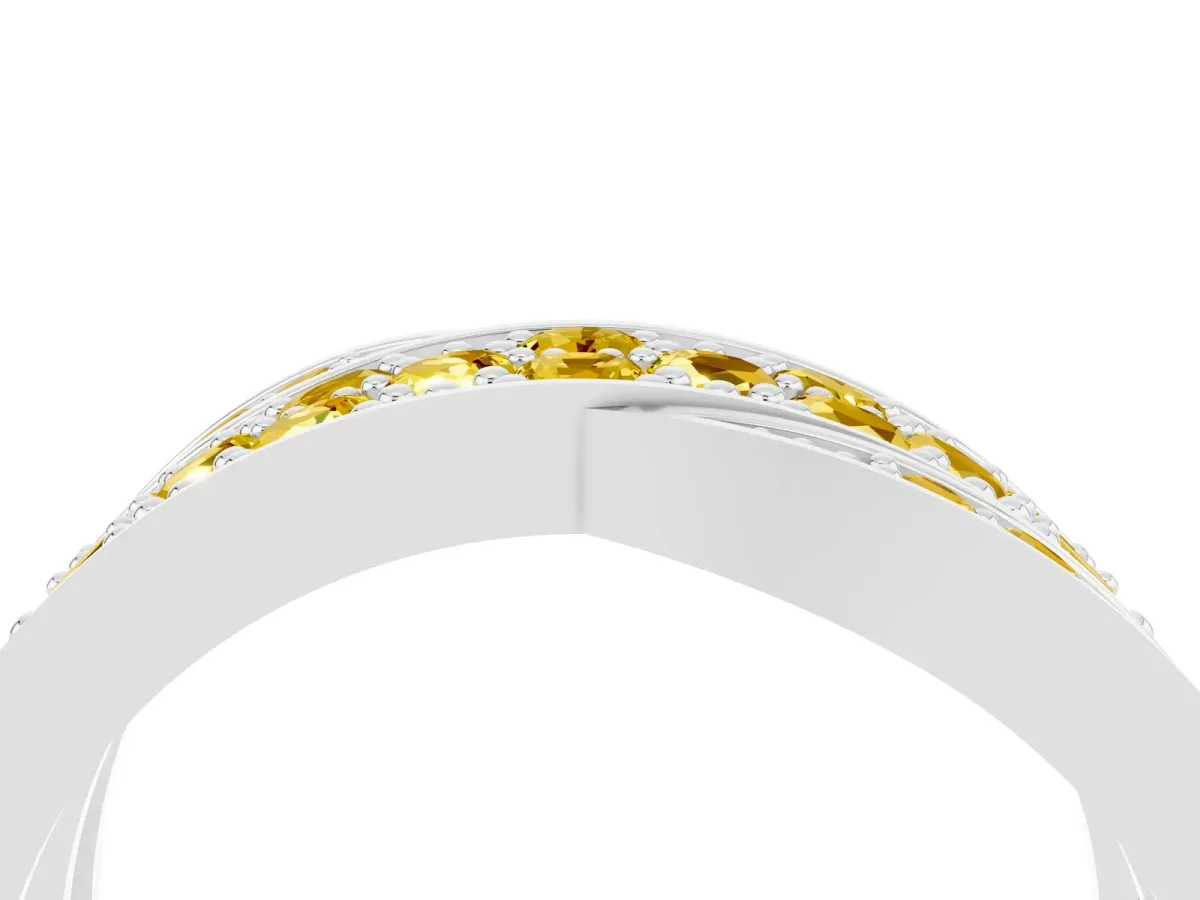 Pavé Round Yellow Sapphire Crossover Band with Bead Prong Setting White gold