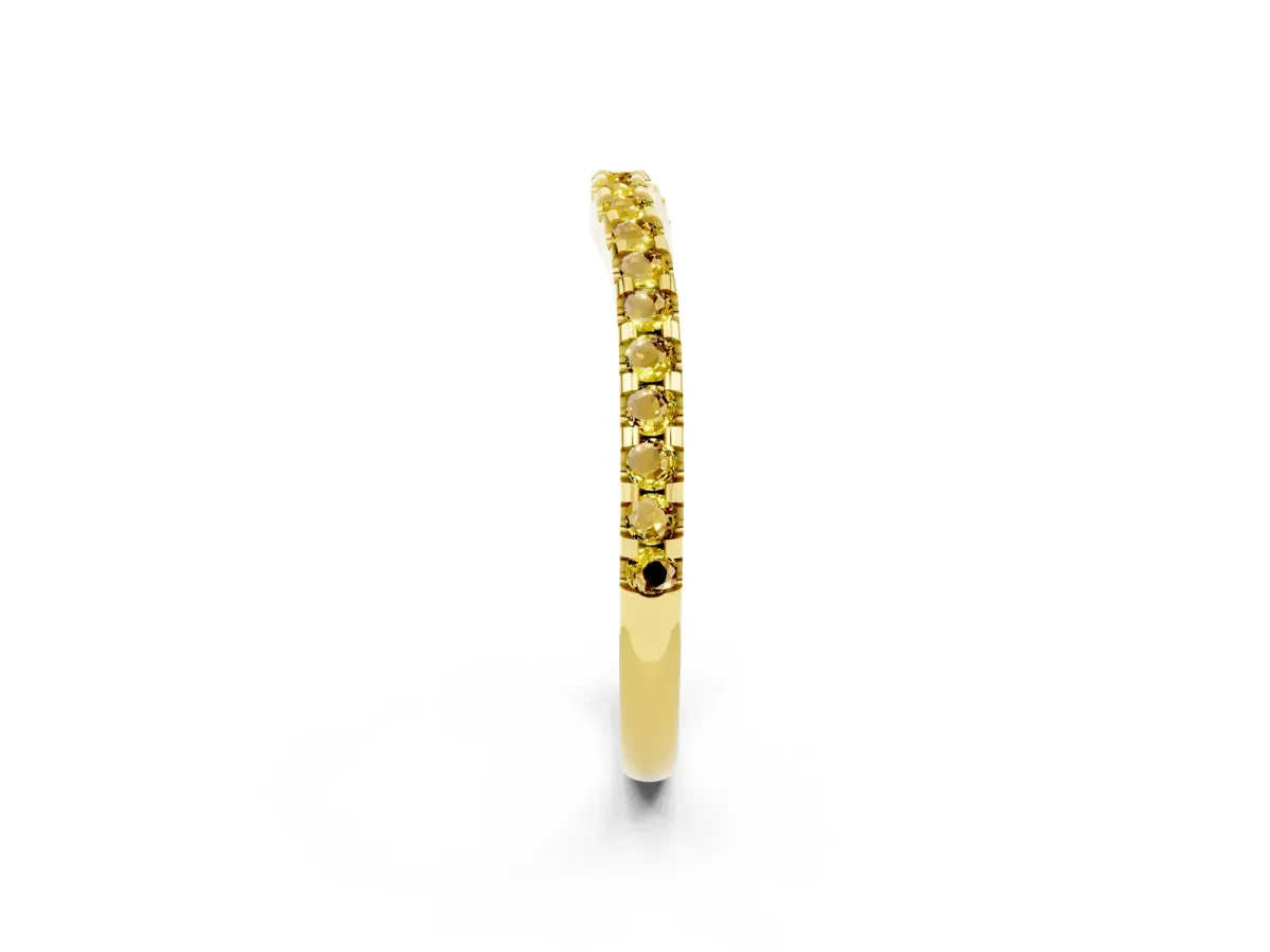 Round Yellow Sapphire Pavé Curved Wedding Band Yellow gold