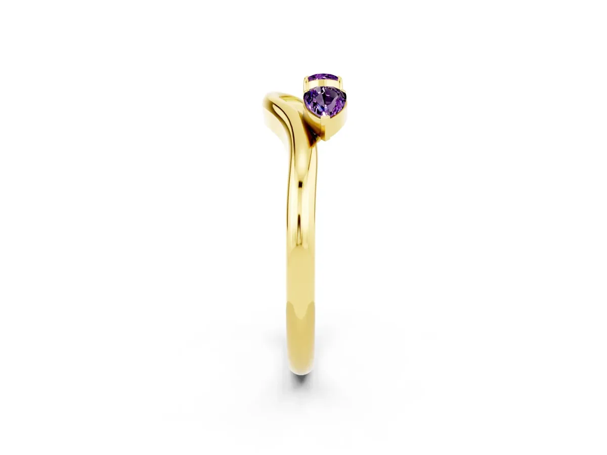 Pear Cut Amethyst Two-Stone Open Band Ring with Prong Setting Yellow gold