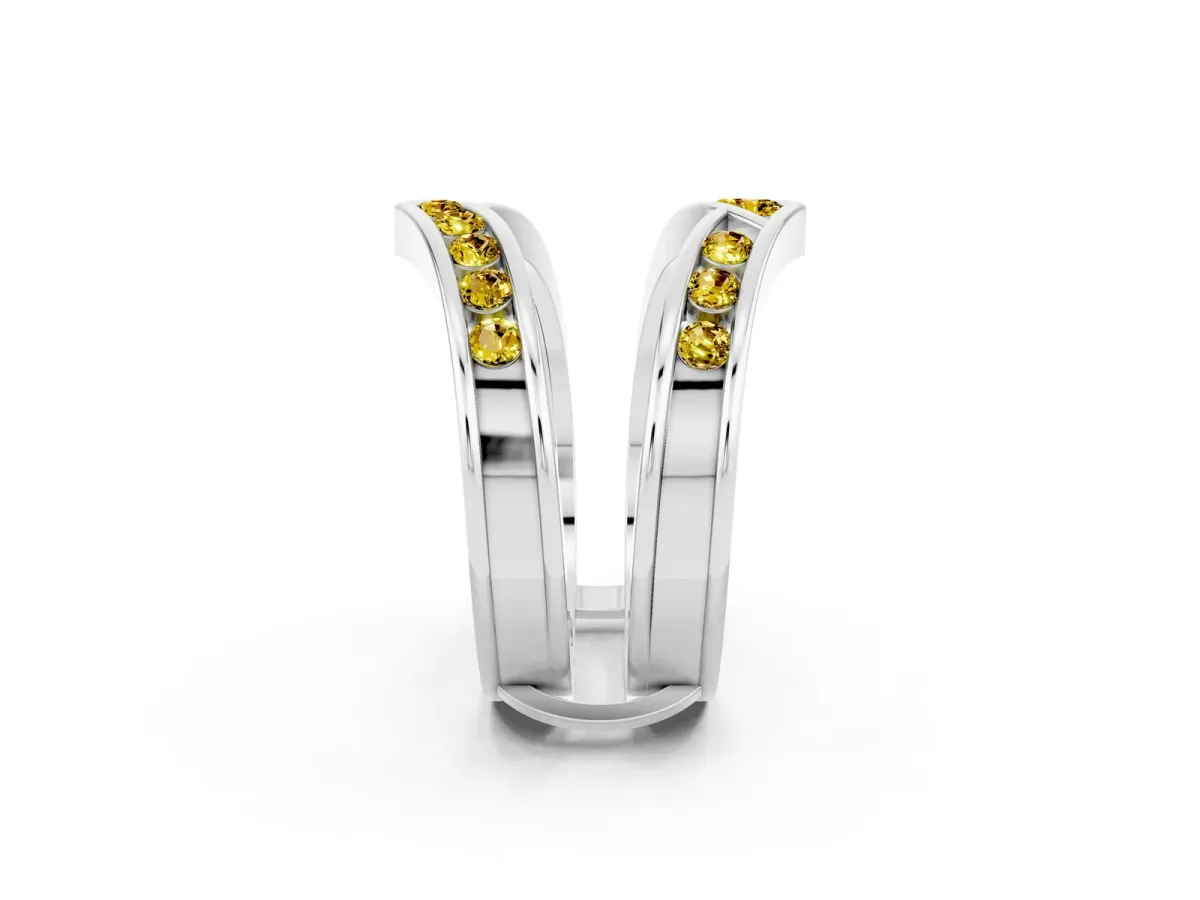 Round Yellow Sapphire Channel-Set Chevron Band Platinum
