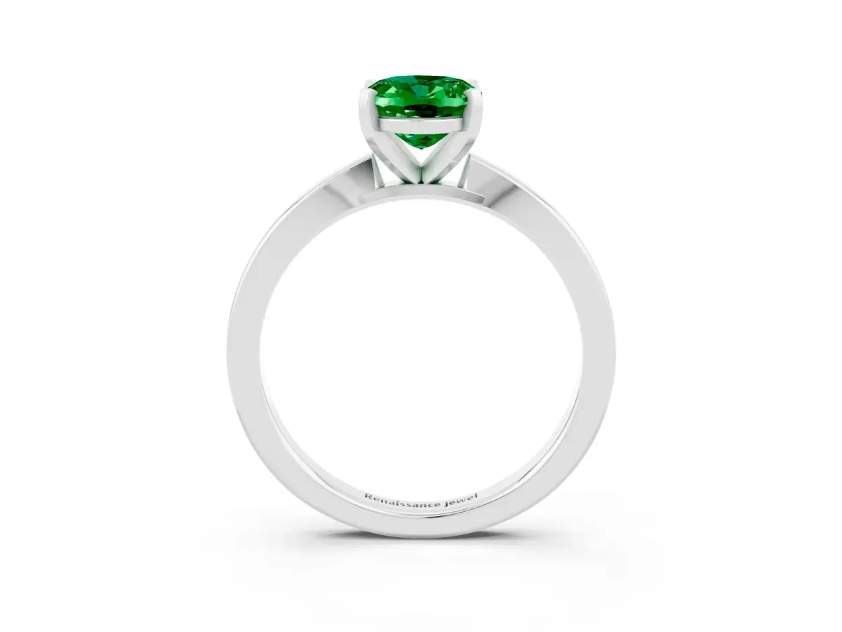 Oval Cut Emerald Solitaire Engagement Ring with Classic Band and Four-Prong Setting Platinum