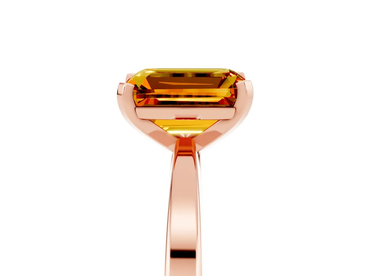 Emerald Cut Citrine Solitaire Engagement Ring with Classic Band and Four-Prong Setting Rose gold