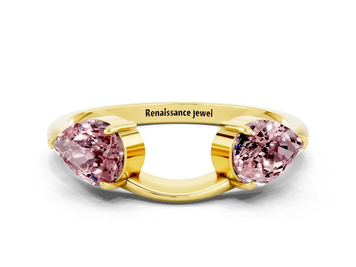 Two-Stone Pear Morganite Bypass Ring with Prong Setting Yellow gold