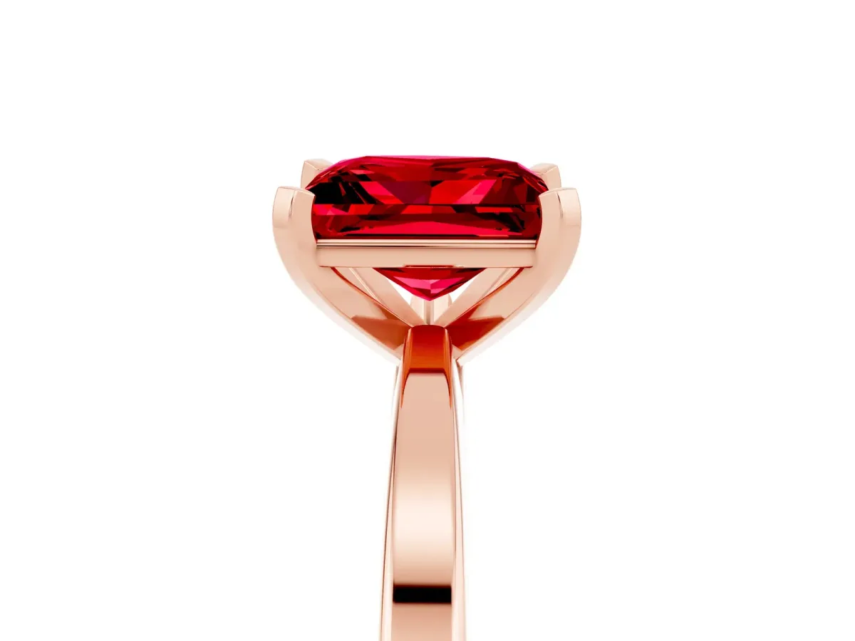 Princess Cut Ruby Solitaire Engagement Ring with Classic Band and Four-Prong Setting Rose gold
