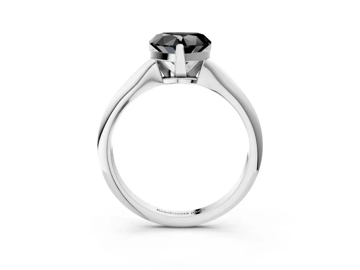 Fancy Black Heart Cut Diamond Solitaire Engagement Ring with Classic Band and Four-Prong Setting Platinum