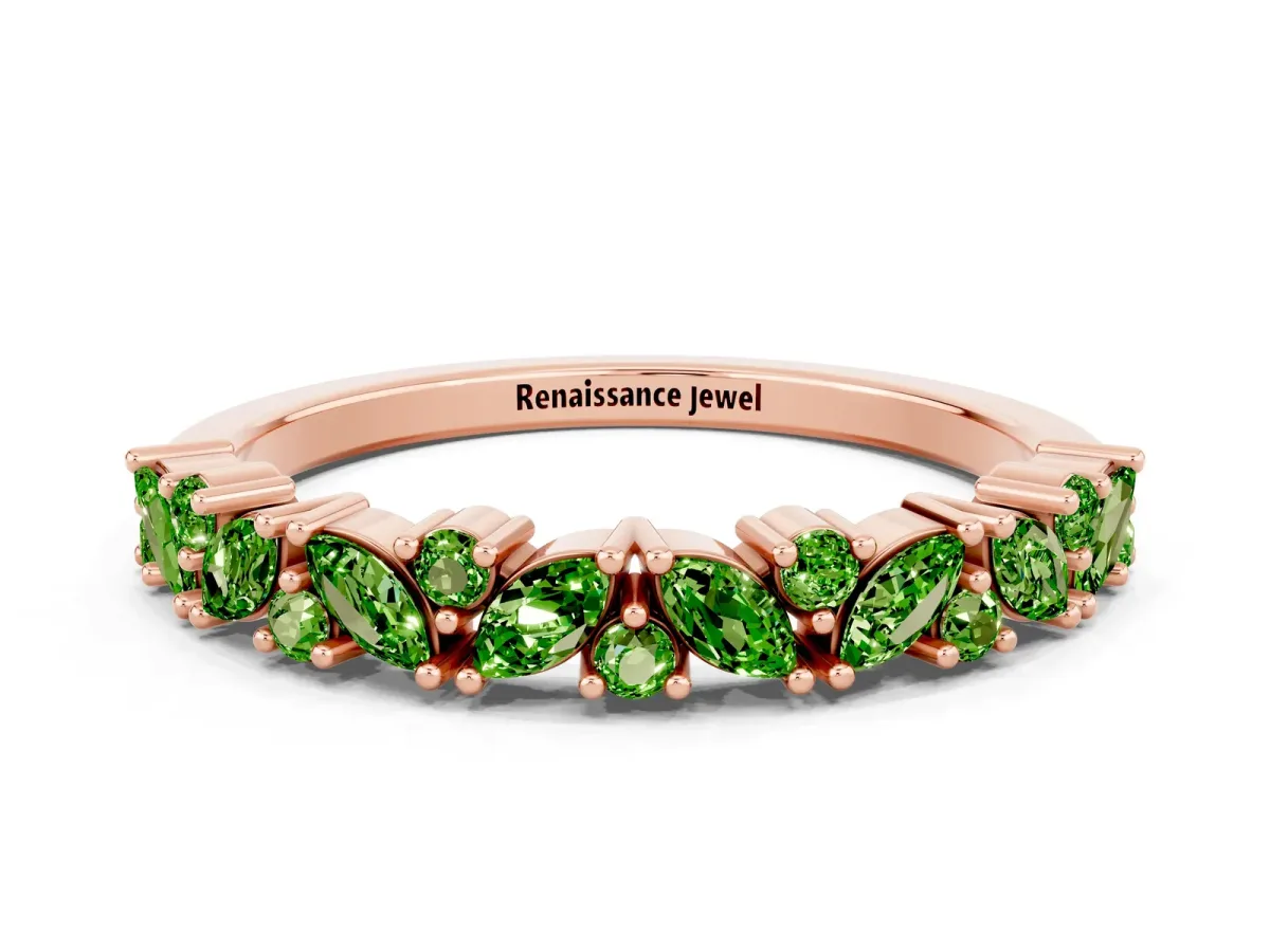 Marquise and Round Peridot Vine Eternity Band with Prong Setting Rose gold