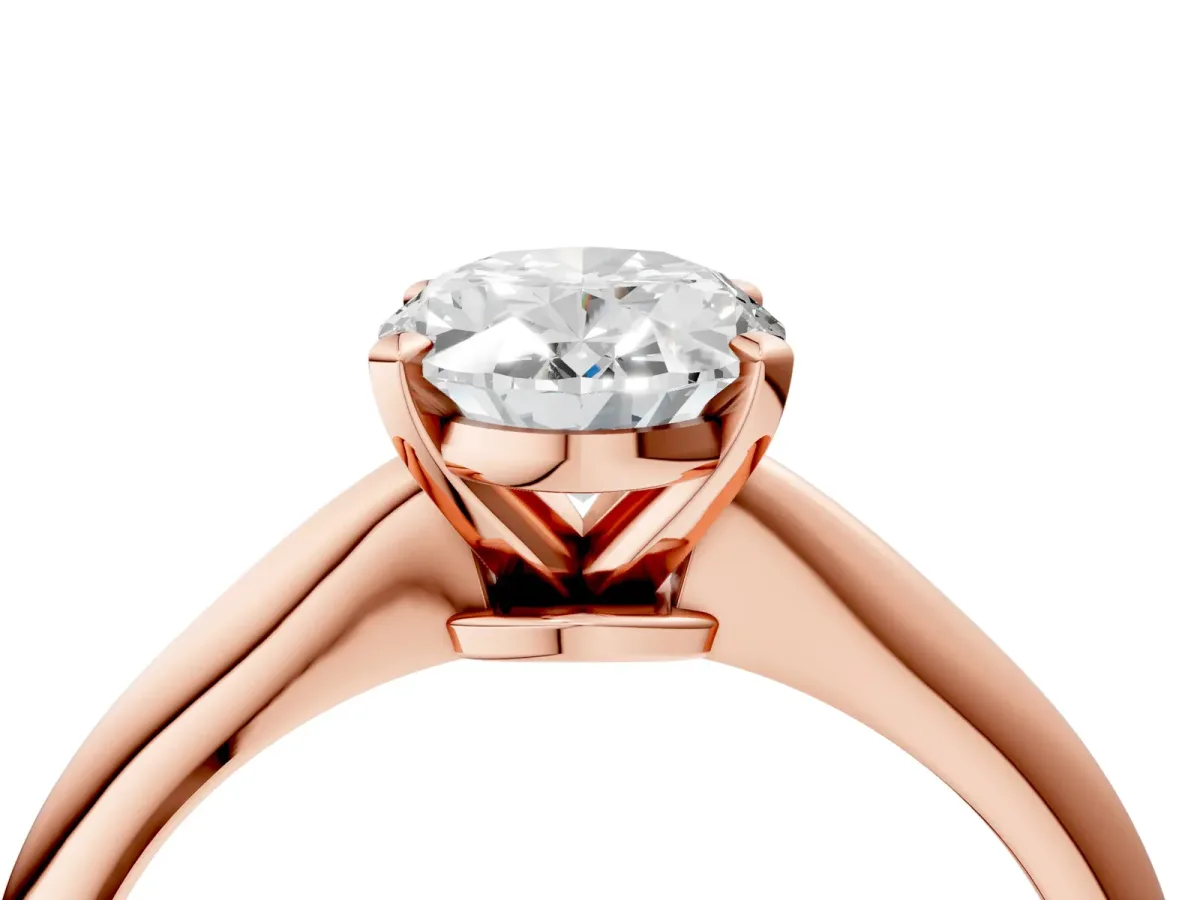 Oval Cut Diamond Solitaire Engagement Ring with Classic Band and Four-Prong Setting Rose gold