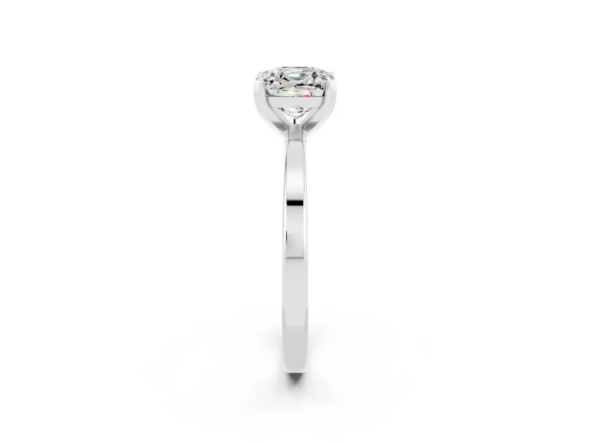 Cushion Cut Moissanite Solitaire Engagement Ring with Classic Band and Four-Prong Setting Silver